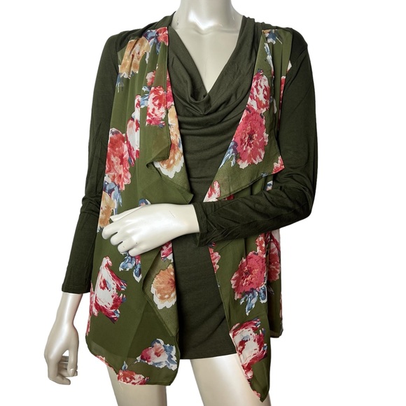 NWOT ALL FOR YOU brand Green Floral Long Sleeve Lightweight Draped Cardigan - Picture 6 of 9